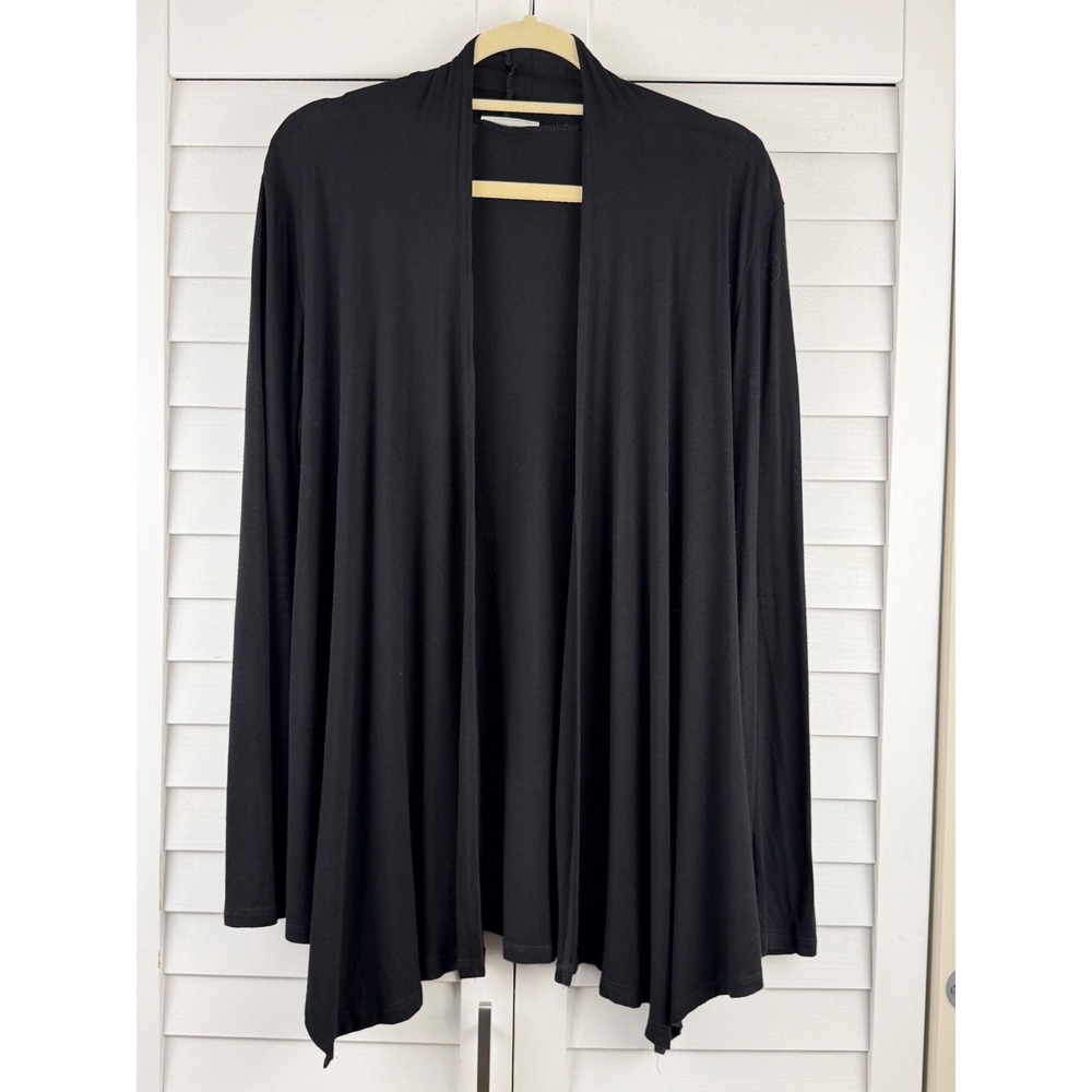 Urim Cardigan L Black Open Front Lightweight Draped Handkerchief Hem